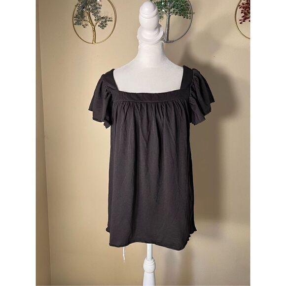 NWT! Chaser Black Flutter Sleeve Square Neck Tee Medium - Picture 1 of 6